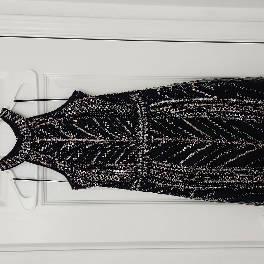 Windsor Black and Silver Embellished Prom Dress